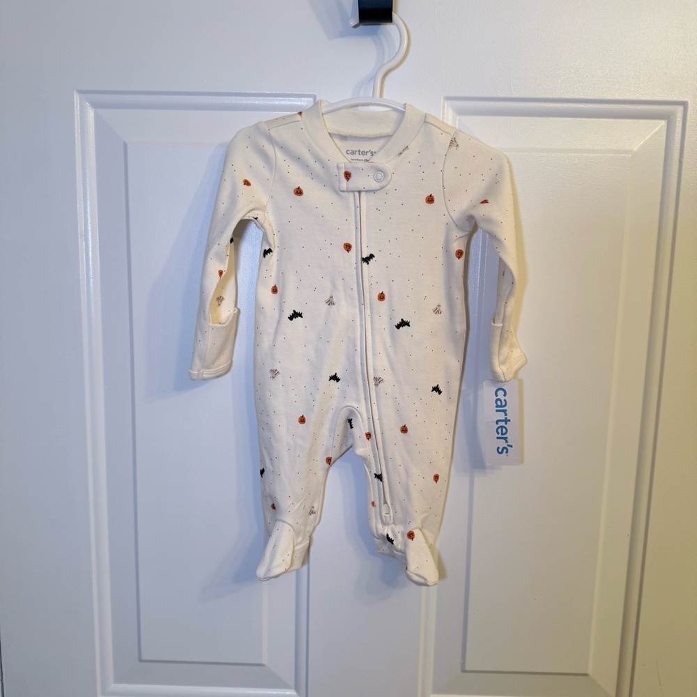 Carter's Cream Footie with Orange and Black Halloween Details